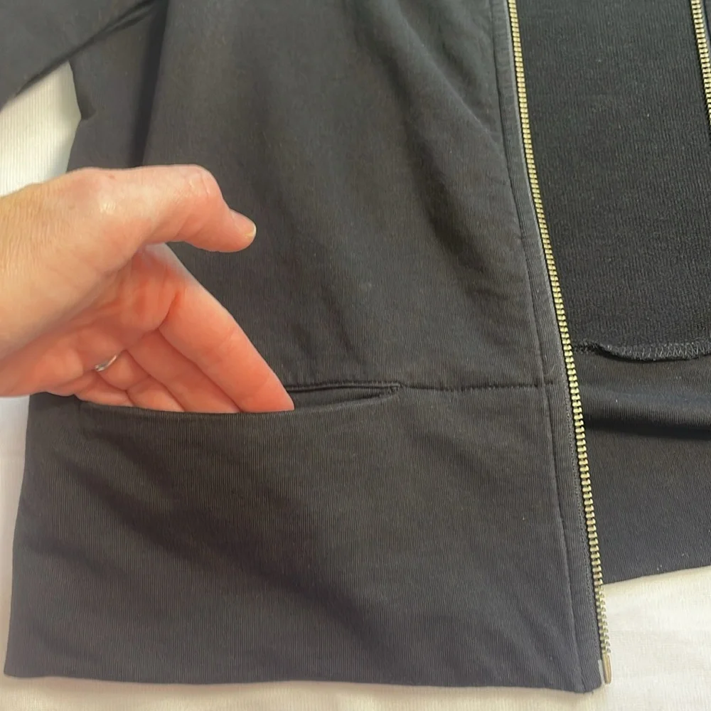 Ann Taylor Black Full Zip Lightweight Jacket 3/4 Length Sleeves Pockets‎ Size M